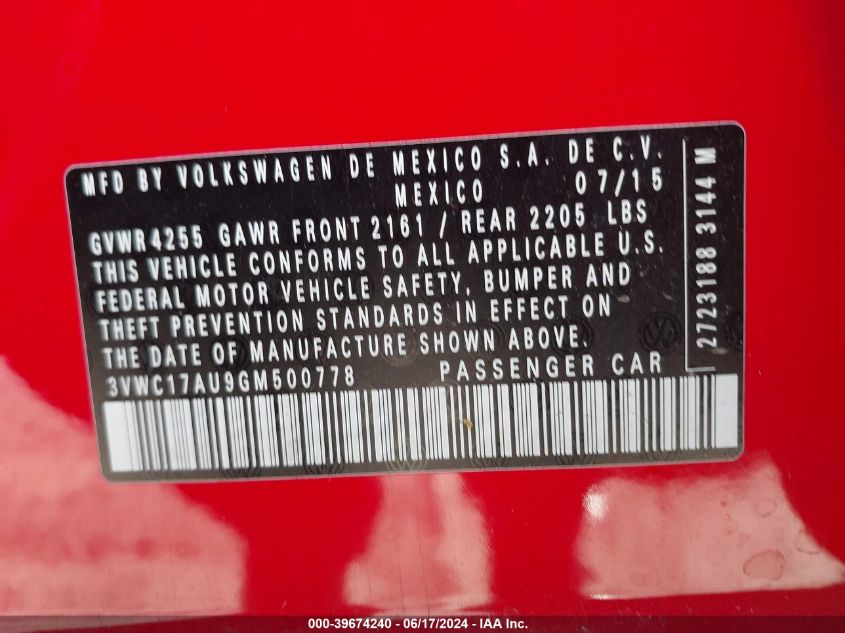 2016 VOLKSWAGEN GOLF SPORTWAGEN TSI S 4-DOOR - 3VWC17AU9GM500778