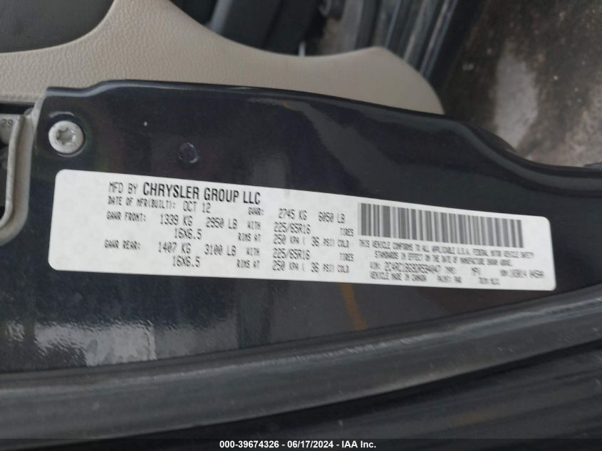 2013 Chrysler Town & Country Touring VIN: 2C4RC1BG9DR594047 Lot: 39674326