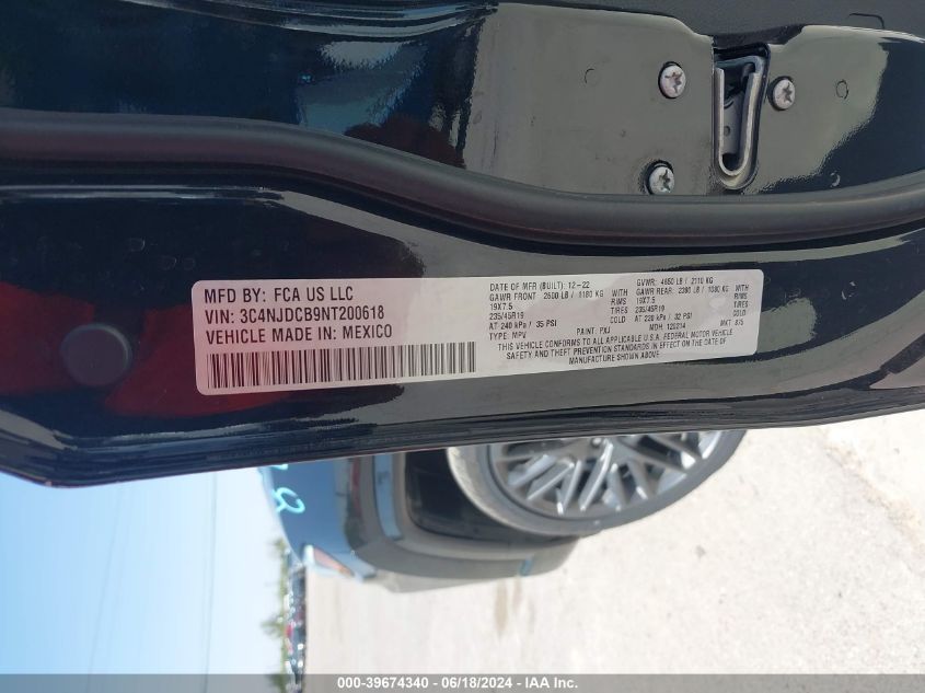 2022 Jeep Compass High Altitude 4X4 VIN: 3C4NJDCB9NT200618 Lot: 39674340