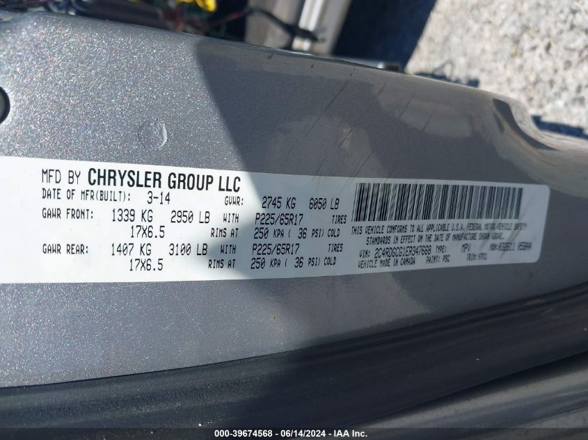 2014 Dodge Grand Caravan Sxt/Sxt 30Th Anniversary VIN: 2C4RDGCG1ER347668 Lot: 39674568