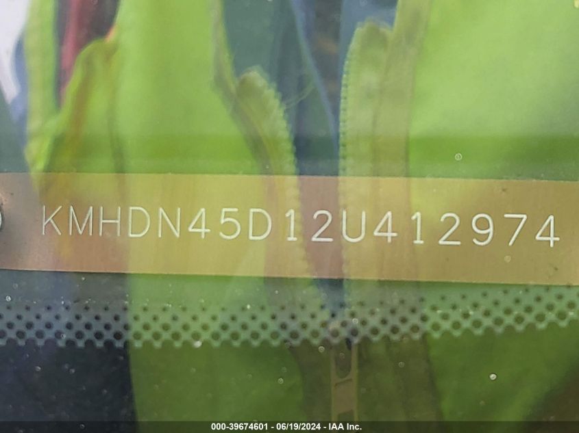 2002 Hyundai Elantra Gls VIN: KMHDN45D12U412974 Lot: 39674601