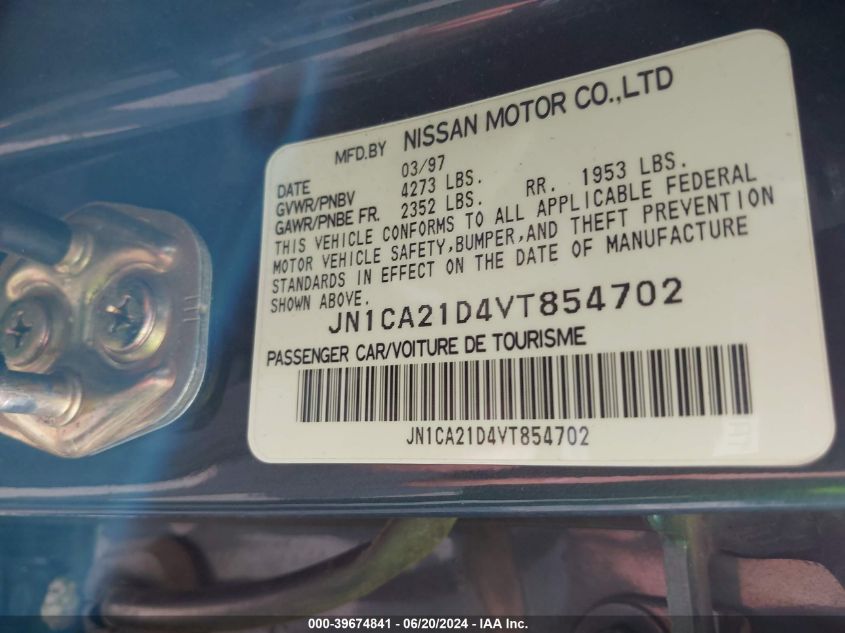 1997 Nissan Maxima Gle/Gxe/Se VIN: JN1CA21D4VT854702 Lot: 39674841