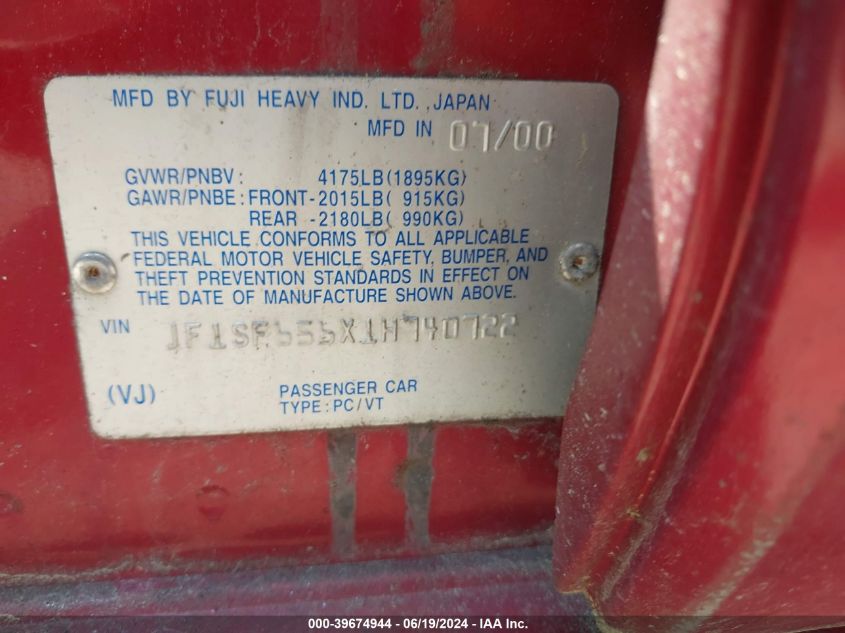 2001 Subaru Forester S VIN: JF1SF656X1H740722 Lot: 39674944