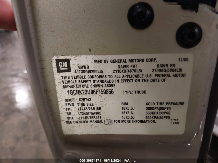 2006 Chevrolet Silverado 2500Hd Lt1 VIN: 1GCHK23U06F159856 Lot: 39674971