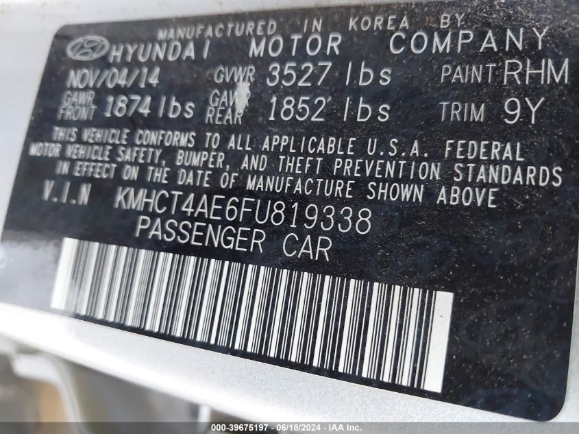 2015 HYUNDAI ACCENT GLS - KMHCT4AE6FU819338