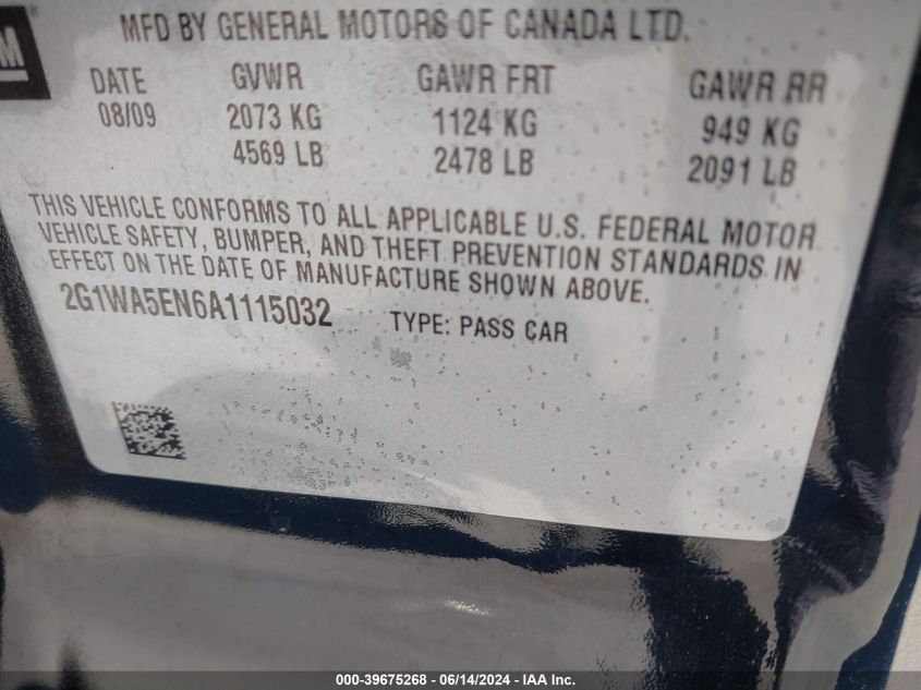 2010 Chevrolet Impala Ls VIN: 2G1WA5EN6A1115032 Lot: 39675268