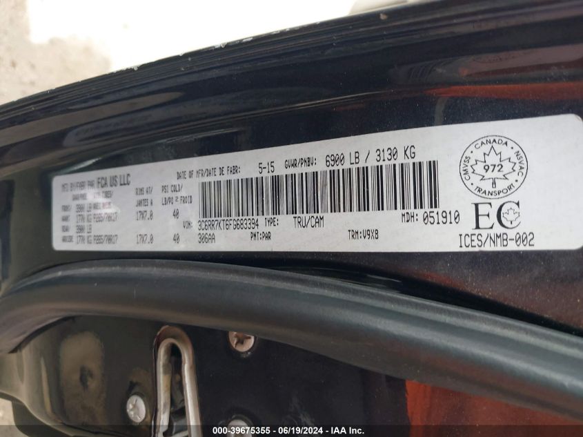 2015 Ram 1500 St VIN: 3C6RR7KT6FG683394 Lot: 39675355