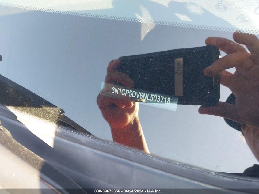 2022 Nissan Kicks Sr Xtronic Cvt VIN: 3N1CP5DV6NL503718 Lot: 39675356