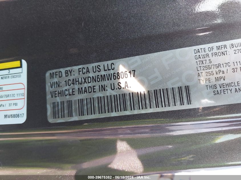 2021 Jeep Wrangler Unlimited Willys 4X4 VIN: 1C4HJXDN6MW680617 Lot: 39675382