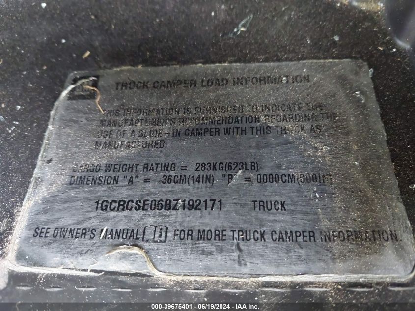 2011 Chevrolet Silverado C1500 Lt VIN: 1GCRCSE06BZ192171 Lot: 39675401