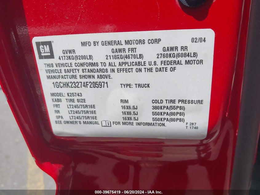 2004 Chevrolet Silverado 2500Hd Lt VIN: 1GCHK23274F205971 Lot: 39675419