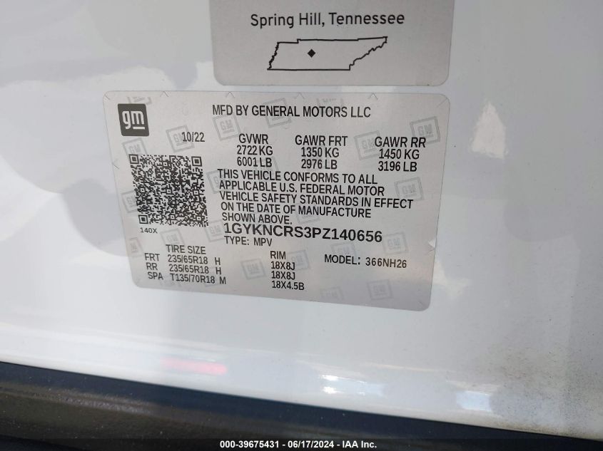 2023 Cadillac Xt5 Fwd Premium Luxury VIN: 1GYKNCRS3PZ140656 Lot: 39675431