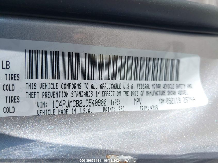 2018 Jeep Cherokee Latitude VIN: 1C4PJMCB2JD540900 Lot: 39675441