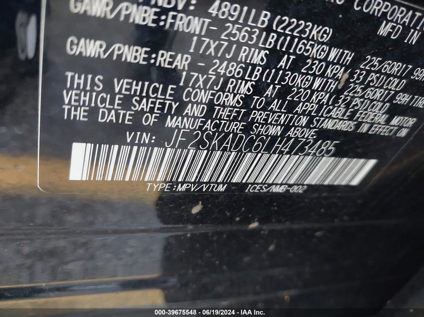 2020 SUBARU FORESTER - JF2SKADC6LH473485