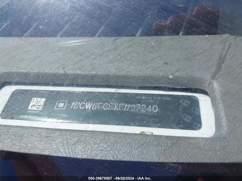 2015 Chevrolet Express 2500 Work Van VIN: 1GCWGFCF8F1157240 Lot: 39675567