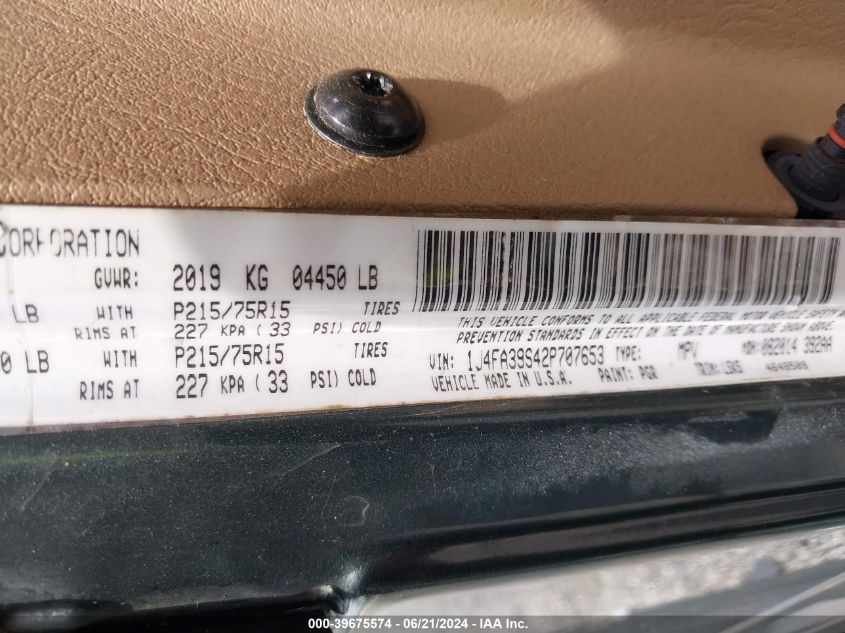 2002 Jeep Wrangler X VIN: 1J4FA39S42P707653 Lot: 39675574