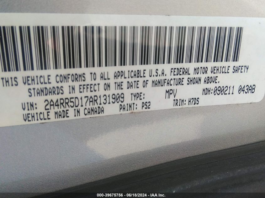 2010 Chrysler Town & Country Touring VIN: 2A4RR5D17AR131909 Lot: 39675756