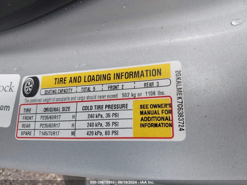 2012 GMC Terrain Sle-1 VIN: 2GKALMEK7C6383724 Lot: 39675955