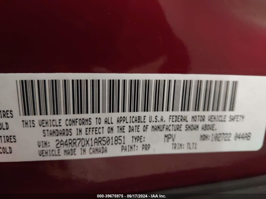 2010 Chrysler Town & Country New Limited VIN: 2A4RR7DX1AR501851 Lot: 39675975