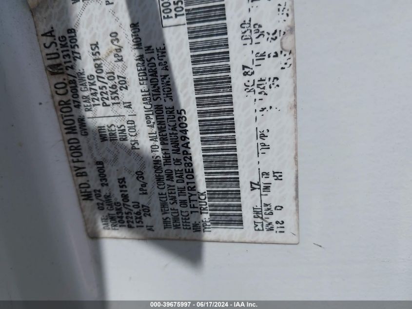 2002 Ford Ranger Unique Fleet VIN: 1FTYR10E82PA94035 Lot: 39675997