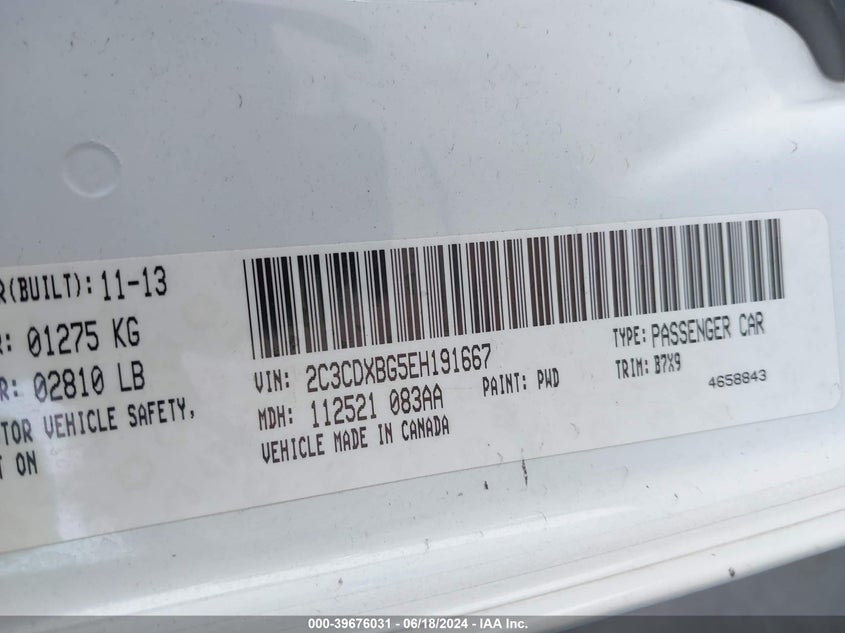 2014 Dodge Charger Se VIN: 2C3CDXBG5EH191667 Lot: 39676031