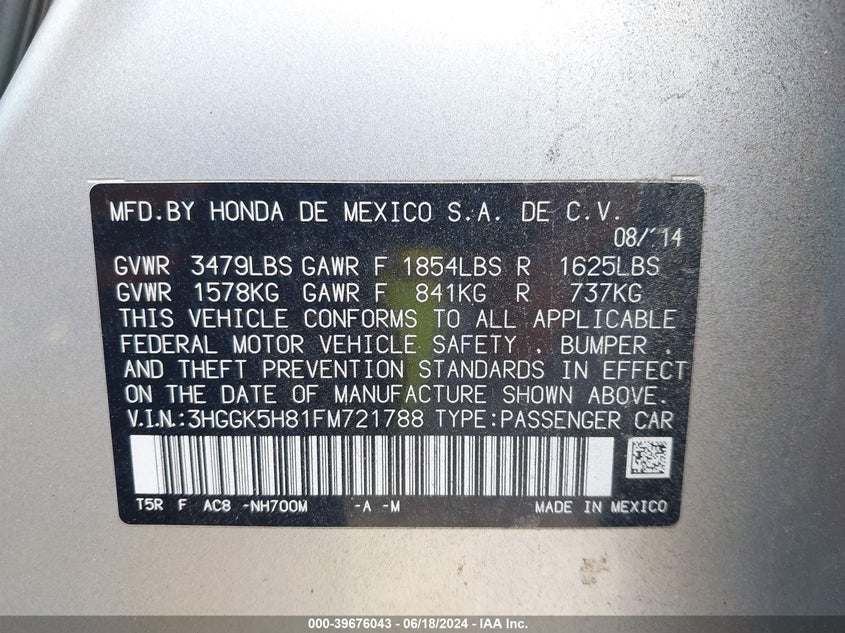 2015 HONDA FIT EX/EXL - 3HGGK5H81FM721788