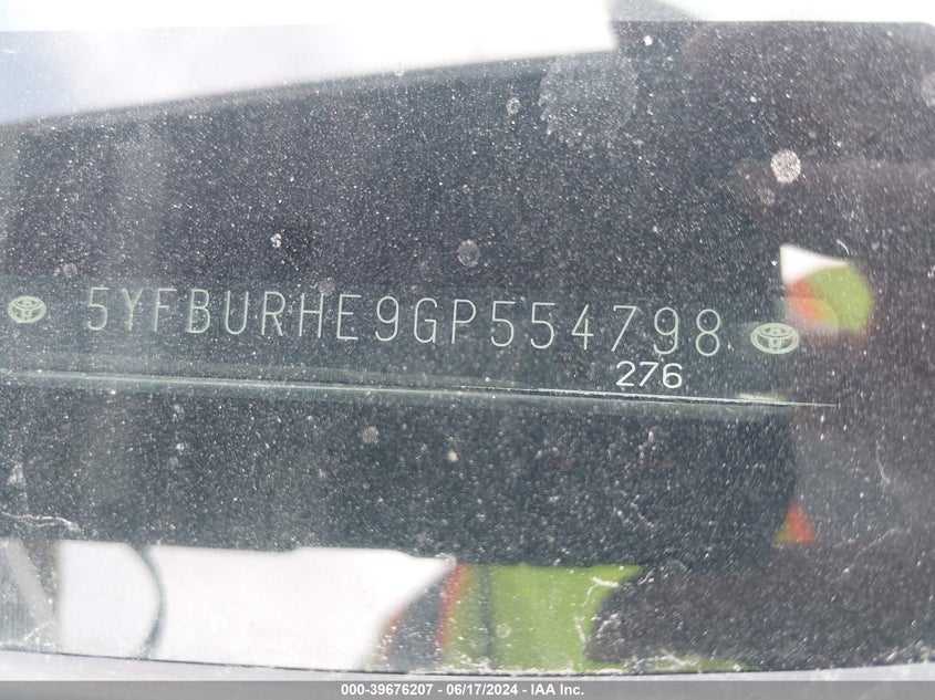 2016 Toyota Corolla Le VIN: 5YFBURHE9GP554798 Lot: 39676207