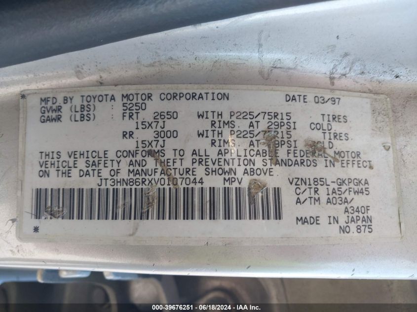 1997 Toyota 4Runner Sr5 V6 VIN: JT3HN86RXV0107044 Lot: 39676251