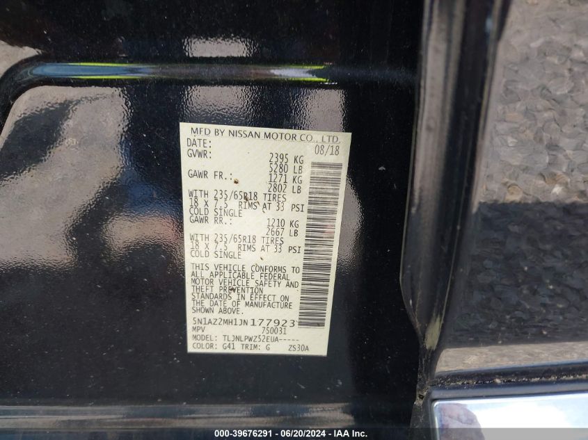 2018 Nissan Murano S VIN: 5N1AZ2MH1JN177923 Lot: 39676291