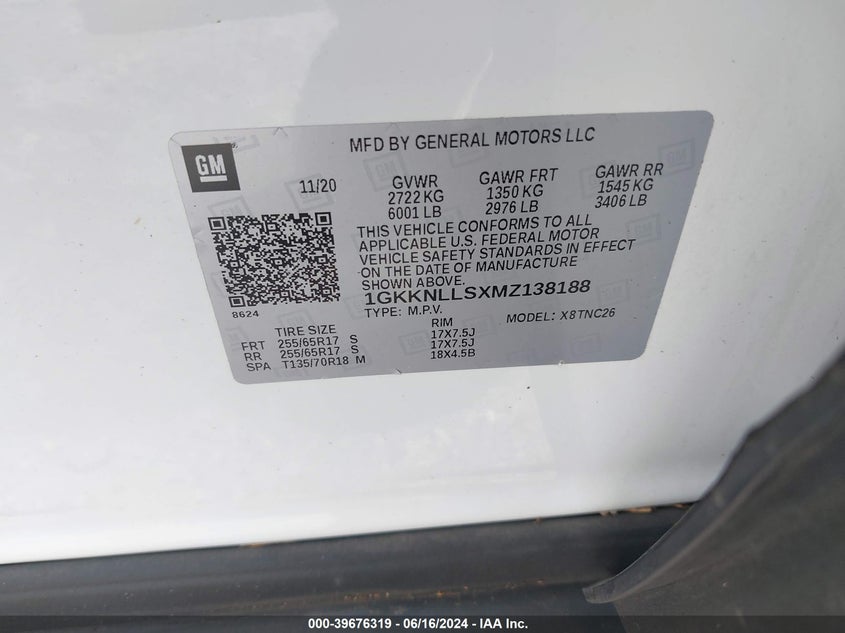 VIN 1GKKNLLSXMZ138188 2021 GMC ACADIA AT4