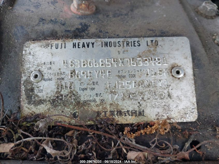 1999 Subaru Legacy 30Th Ann. Outback Ltd./Outback VIN: 4S3BG6854X7633481 Lot: 39676333