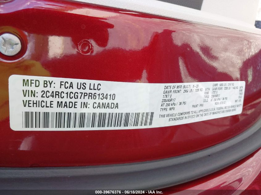 2023 Chrysler Voyager Lx VIN: 2C4RC1CG7PR613410 Lot: 39676376