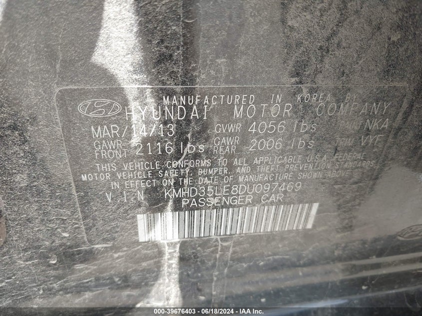 2013 Hyundai Elantra Gt VIN: KMHD35LE8DU097469 Lot: 39676403