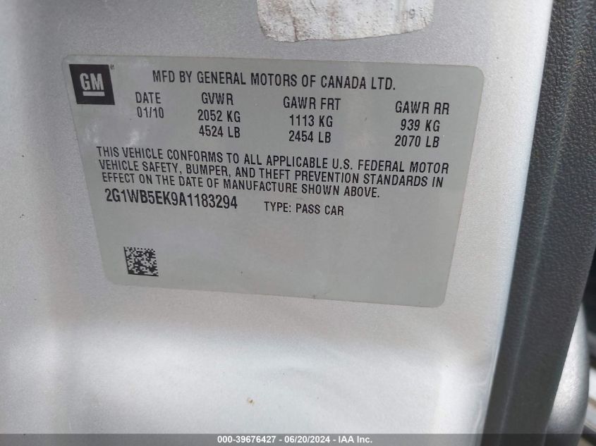 2010 Chevrolet Impala Lt VIN: 2G1WB5EK9A1183294 Lot: 39676427