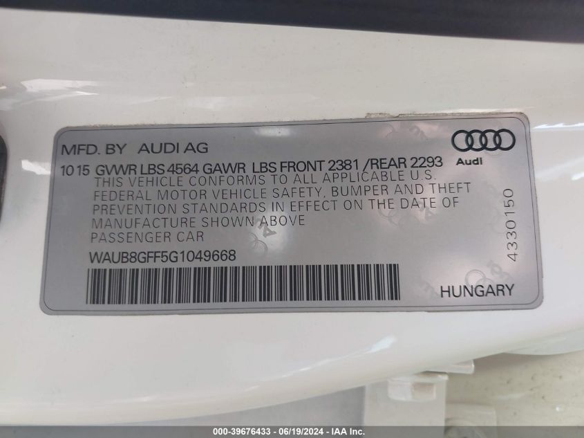 2016 AUDI A3 PREMIUM - WAUB8GFF5G1049668
