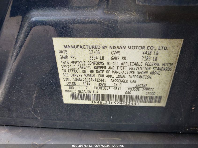 1N4BL21E57N412441 | 2007 NISSAN ALTIMA