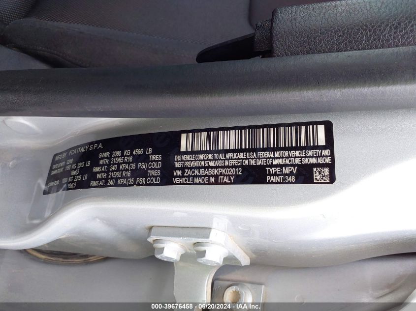 2019 Jeep Renegade Sport 4X4 VIN: ZACNJBAB6KPK02012 Lot: 39676458