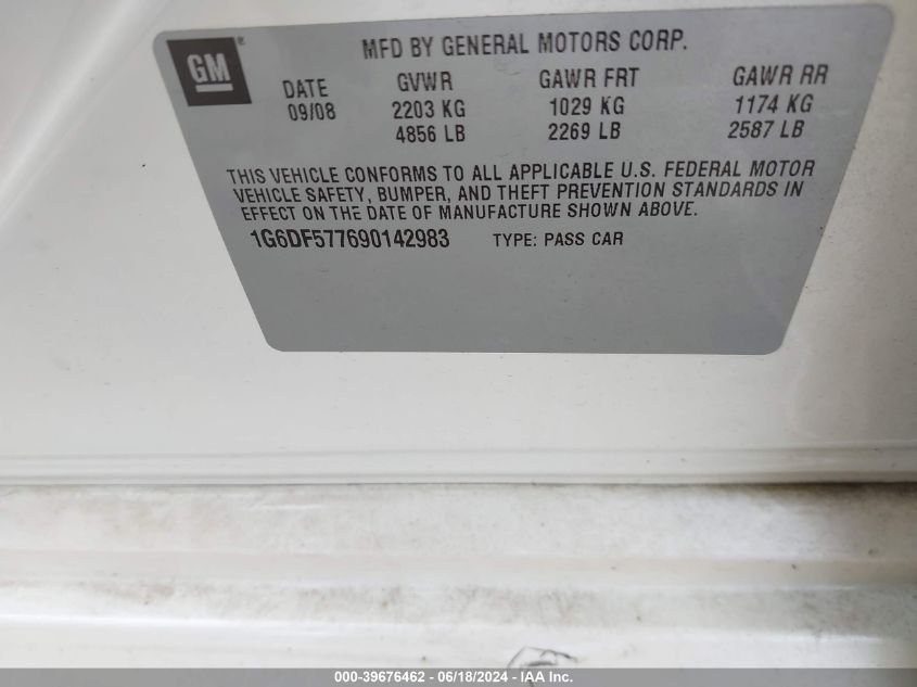 2009 Cadillac Cts Standard VIN: 1G6DF577690142983 Lot: 39676462