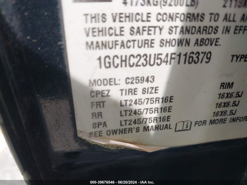 2004 Chevrolet Silverado C2500 Heavy Duty VIN: 1GCHC23U54F116379 Lot: 39676546