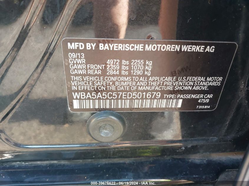 2014 BMW 528I VIN: WBA5A5C57ED501679 Lot: 39676622