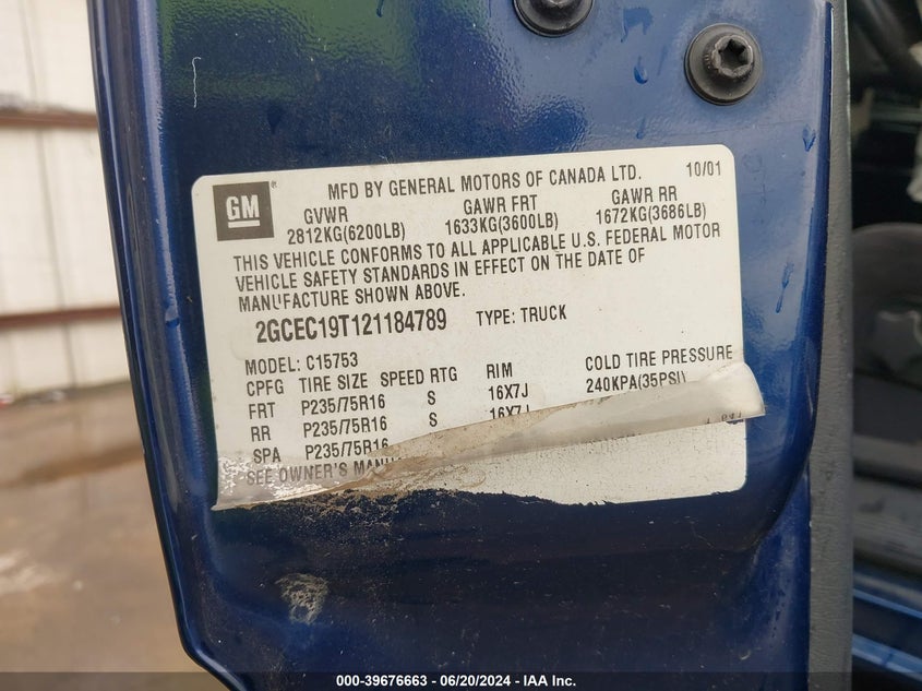 2002 Chevrolet Silverado 1500 Ls VIN: 2GCEC19T121184789 Lot: 39676663