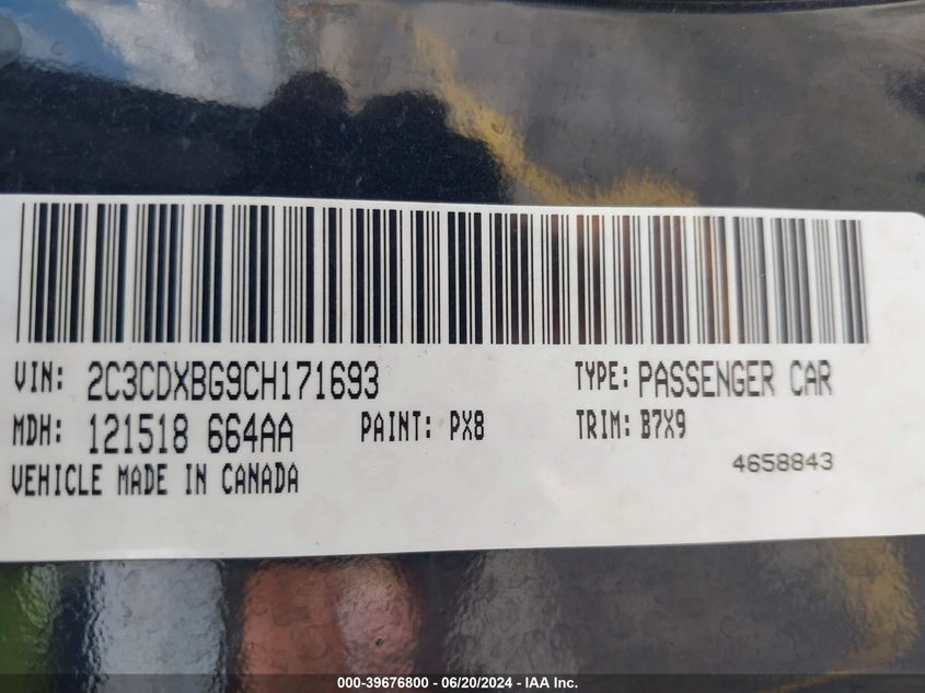 2012 Dodge Charger Se VIN: 2C3CDXBG9CH171693 Lot: 39676800