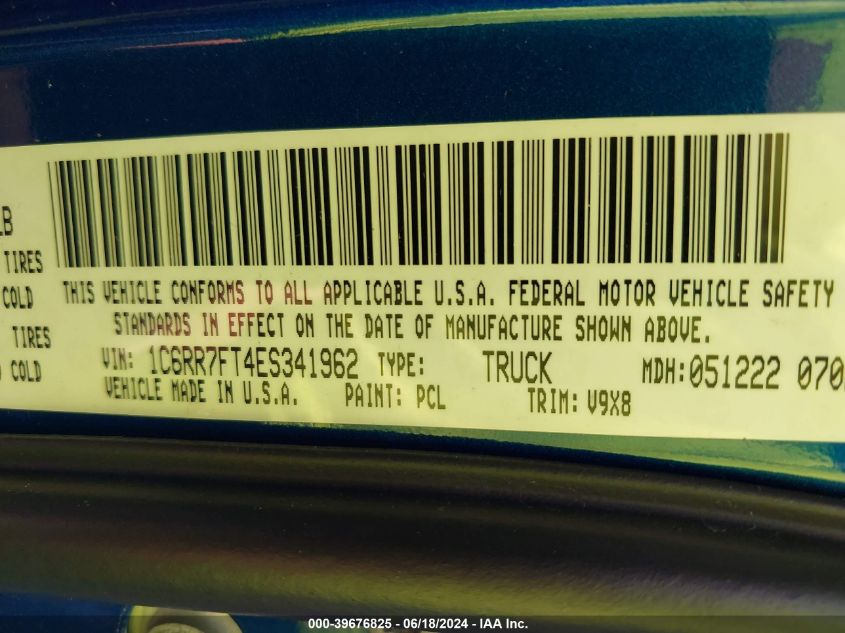 2014 Ram 1500 Express VIN: 1C6RR7FT4ES341962 Lot: 39676825