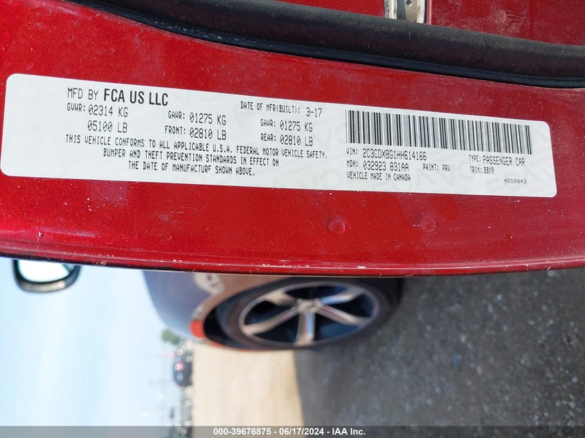 2017 DODGE CHARGER SE RWD - 2C3CDXBG1HH614166