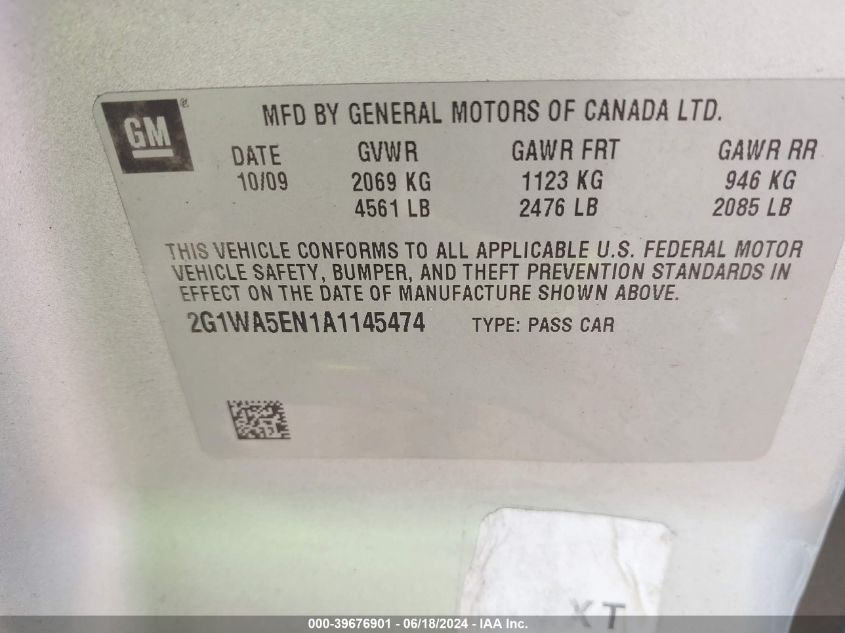 2010 Chevrolet Impala Ls VIN: 2G1WA5EN1A1145474 Lot: 39676901