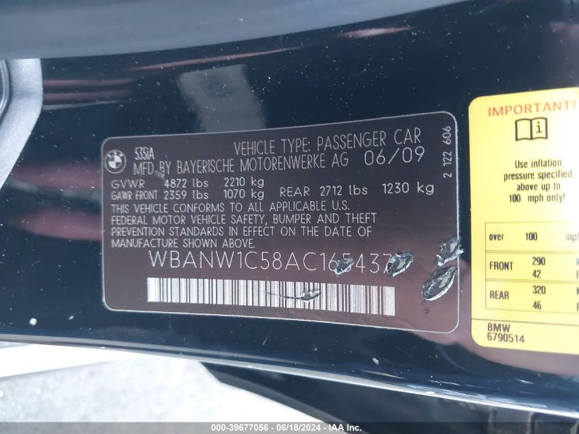 2010 BMW 535I VIN: WBANW1C58AC165437 Lot: 39677056