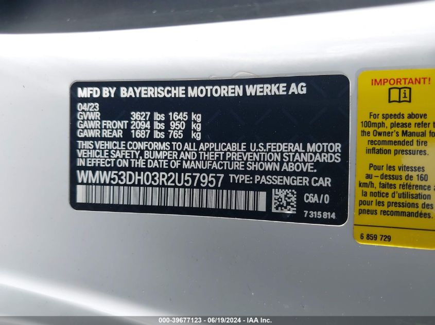 2024 Mini Hardtop S VIN: WMW53DH03R2U57957 Lot: 39677123