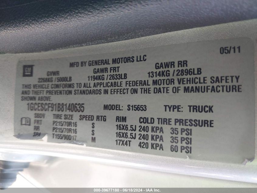 2011 Chevrolet Colorado 1Lt VIN: 1GCESCF91B8140635 Lot: 39677180