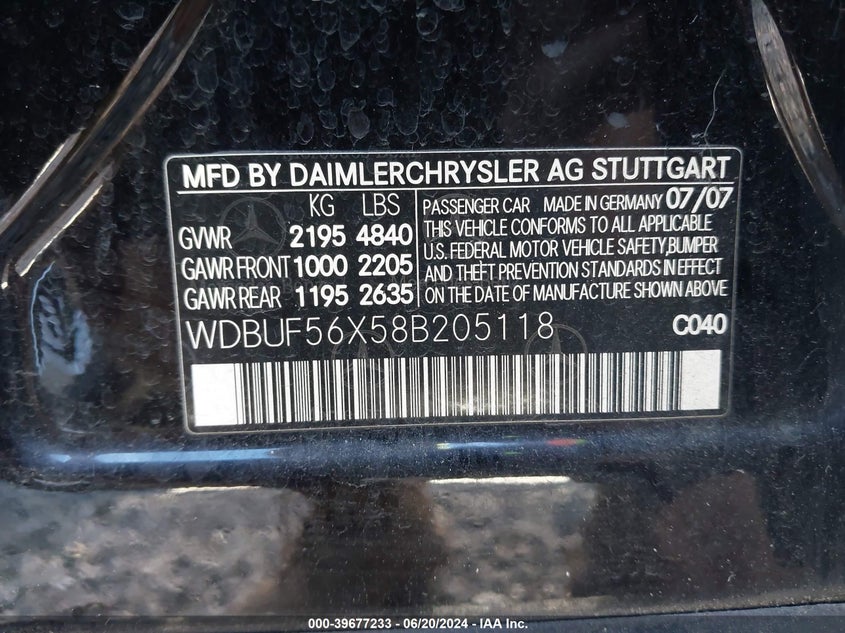 2008 Mercedes-Benz E 350 VIN: WDBUF56X58B205118 Lot: 39677233