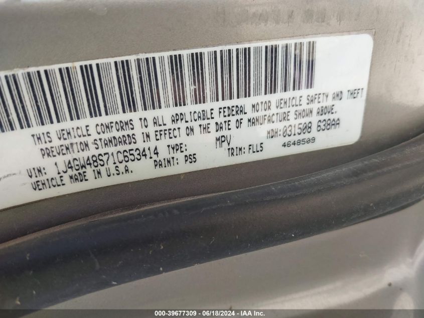 2001 Jeep Grand Cherokee Laredo VIN: 1J4GW48S71C653414 Lot: 39677309
